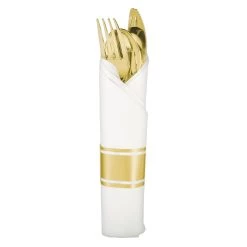 Discount ⌛ Gold Premium Rolled Plastic Cutlery Set by Amscan ⭐
