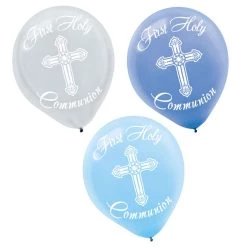 Promo 🥰 12'' Blue First Communion Latex Balloons, 45ct. by Amscan ⌛