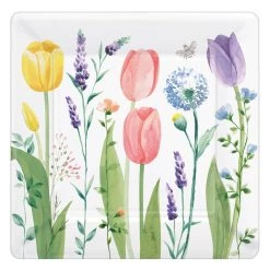 Best Pirce 🧨 10" Spring Tulip Garden Square Paper Plates, 24ct. by Amscan 🧨
