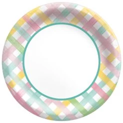 Discount ⌛ 10'' Spring Fun Gingham Round Paper Plates, 50ct. by Amscan 🤩