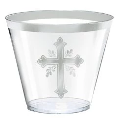 New 🔥 9oz. Silver Cross Holy Day Plastic Tumblers, 30ct. by Amscan 🛒