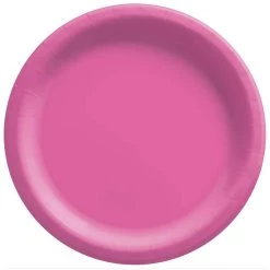 Promo ⌛ 10" Bright Pink Round Paper Plates, 80ct. by Amscan ⭐