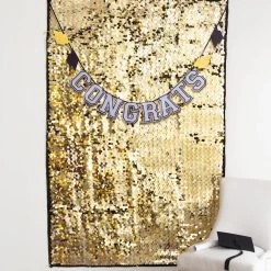 Brand new 💯 6ft. Gold Graduation Paillette Backdrop Set by Amscan ⭐