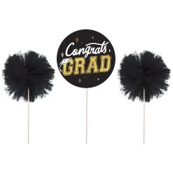 Outlet 🎁 Graduation Tulle Pom-Pom Centerpiece Picks by Amscan 🎁