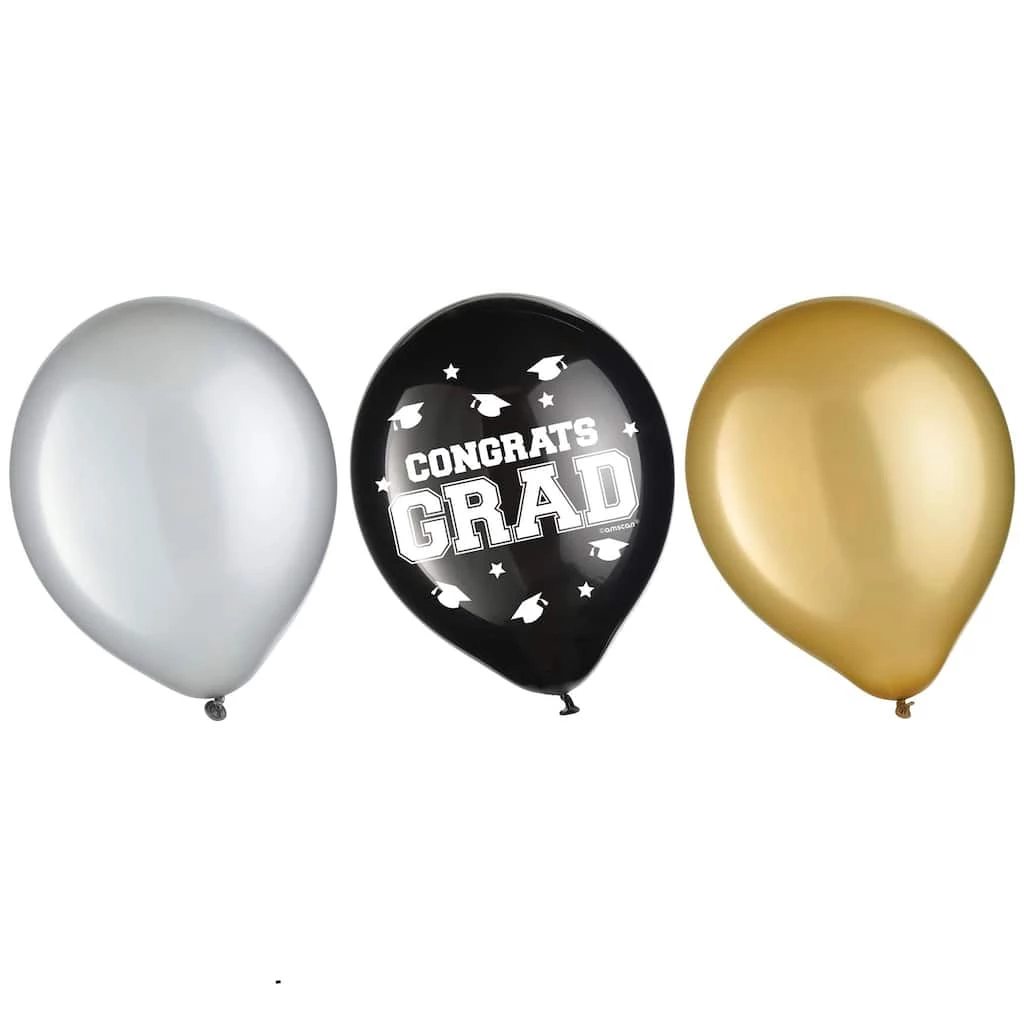 Budget ⌛ 12" Black, Gold & Silver Graduation Balloons, 144ct. by Amscan ✔️ 1 Budget ⌛ 12" Black, Gold & Silver Graduation Balloons, 144ct. by Amscan ✔️