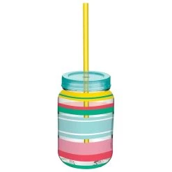 Buy 👏 Summer Stripe Mason Jar Cup with Straw, 6ct. by Amscan ✨