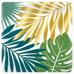 Best reviews of 🔥 10" Key West Palm Leaf Square Metallic Paper Dinner Plates, 24ct. by Amscan ⌛