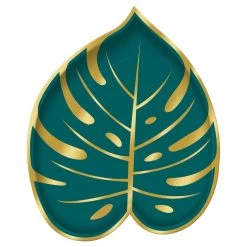 Cheap ❤️ 9" Key West Palm Leaf Shaped Metallic Paper Plates, 24ct. by Amscan 🧨