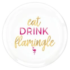 Best Sale 🌟 14" Summer Luau Eat Drink Flamingle Round Platter, 3ct. by Amscan 👍