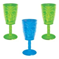 Budget 😀 14oz. ☀️ Summer Tiki Plastic Wine Glasses, 8ct. by Amscan 🎉