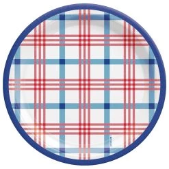 Cheapest 🎉 7" 🌟 Summer Block Party Plaid Melamine Platter Plates, 80ct. by Amscan ⭐