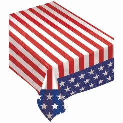 Promo ✨ 90" Patriotic Stars & Stripes Flannel-Backed Table Cover, 2ct. by Amscan ⭐