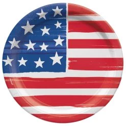 New 🎁 8.5" Summer Painted Patriotic Round Paper Plates, 100ct. by Amscan 👍