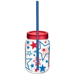 Brand new ✔️ 16oz. Patriotic Mason Jar Cups with Straws, 6ct. by Amscan 👍