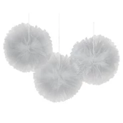 Buy 👏 12" Silver Fluffy Tulle Hanging Decorations, 3ct. by Amscan 🛒