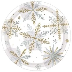 Best Pirce ✨ 7" Round Metallic Christmas Shining Snow Paper Plates, 32ct. by Amscan 🎉